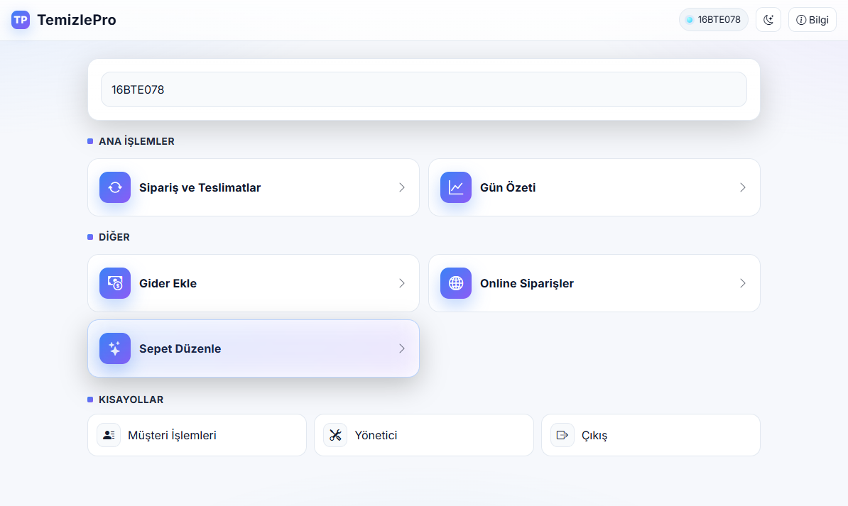 Halı yıkama programı ekran görünümü