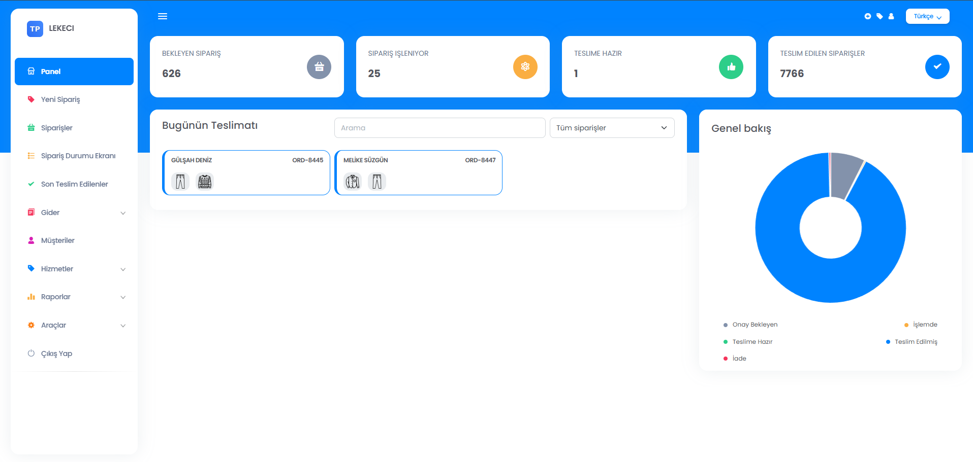 Kuru temizleme programı ekran görünümü